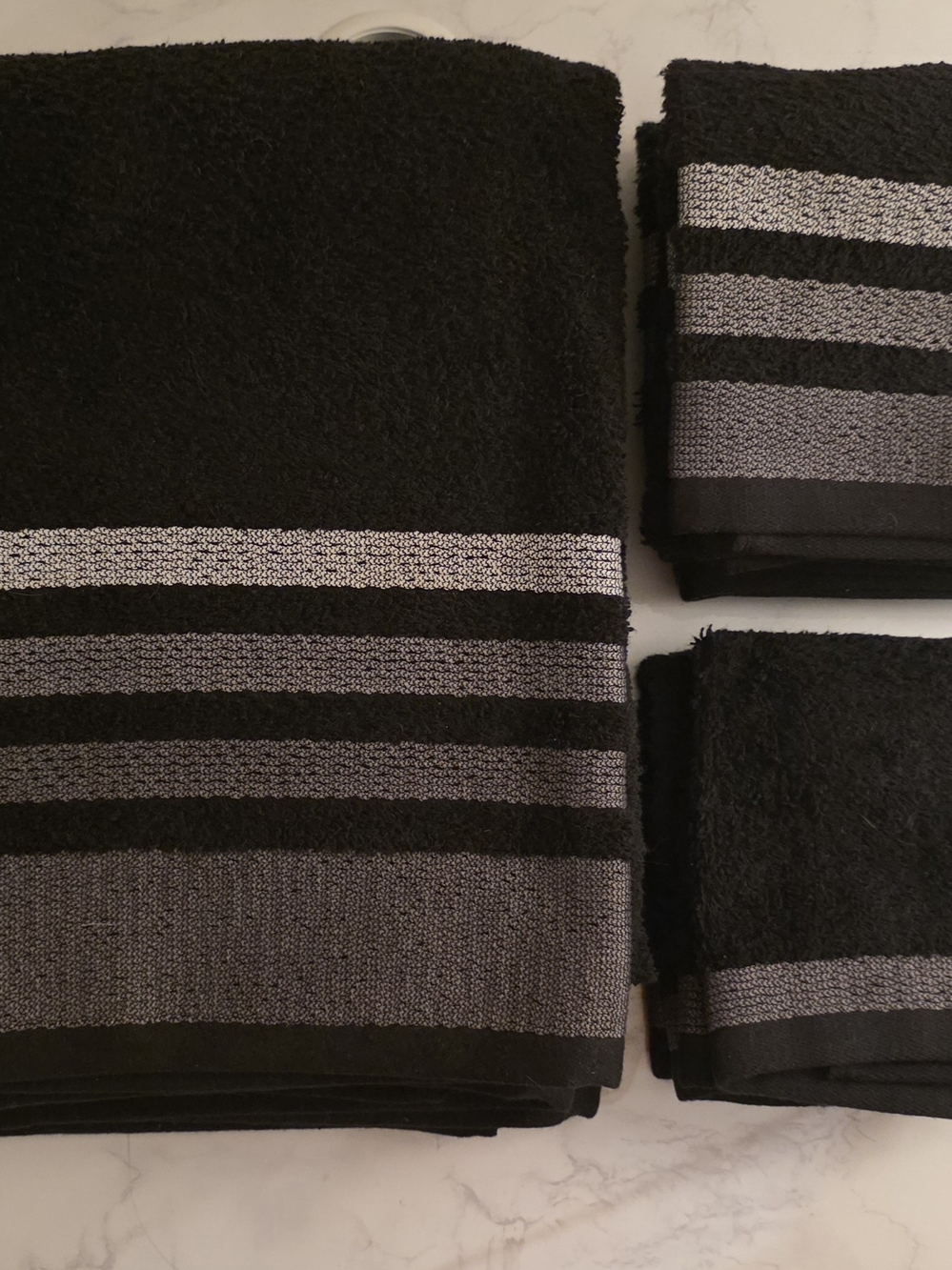 Expressions Black Bath Towel Set with Silver Stripe Accents